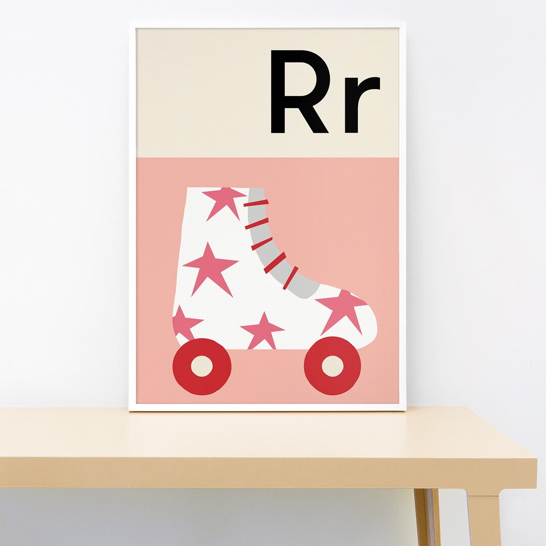 Letter R Shape Wheel Roller Skate Alphabet Print, Letter R Nursery Wall Art, Kids Room Decor ...