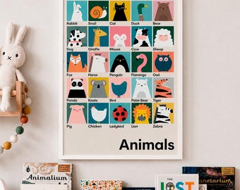 Animals Print for Kids | Modern Nursery Wall Art | Educational Animal Poster