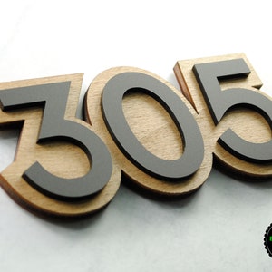 Wooden sign with acrylic Numbers for Hotel signage / Room number sign / Apartment door sign.