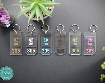 Clear Acrylic Hotel Room Keychains | UV Printed | Nickel Ring | Custom Shapes