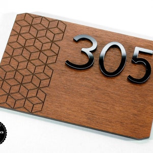 Wooden sign with acrylic numbers for Hotel signage / Room number sign / Apartment door number.