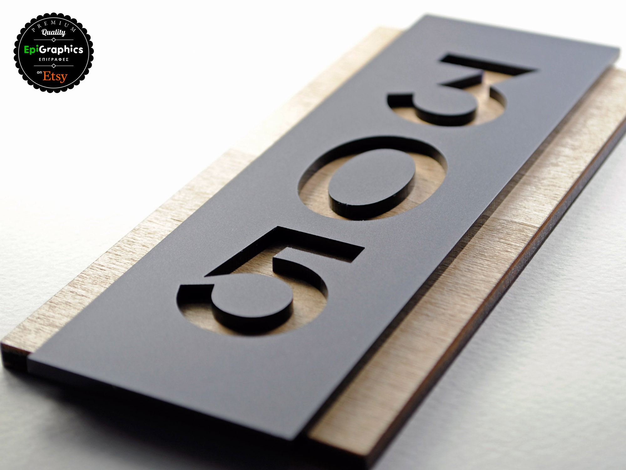 Custom Cutout Hotel Room Number Sign - Modern Wood & Black Acrylic Door ...