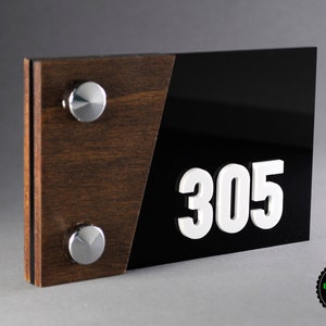 Letrero de acrílico y madera para señalización de hotel, letrero de número de habitación, letrero de puerta de apartamento
