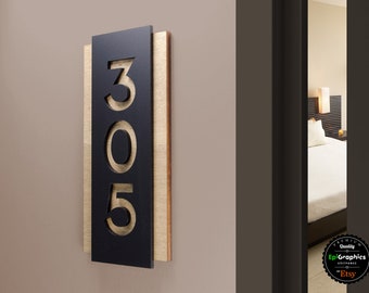 Sign for Hotel Signage made of wood & acrylic, Room Number Sign, Apartment Door Sign.