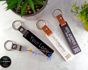 Personalized Acrylic key tag for Hotels, Keychain with your logo and room number.
