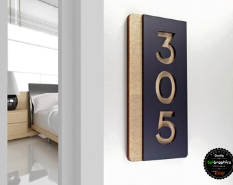Sign for Hotel Signage made of wood & acrylic, Room Number Sign, Apartment Door Sign.