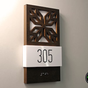 Luxury sign with Braille for Hotel Signage made of wood & acrylic, Room Number Sign, Suite Door Sign.