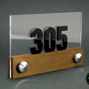 Letrero de acrílico y madera para señalización de hotel, letrero de número de habitación, letrero de puerta de apartamento