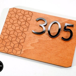 Wooden sign with acrylic numbers for Hotel signage / Room number sign / Apartment door number.