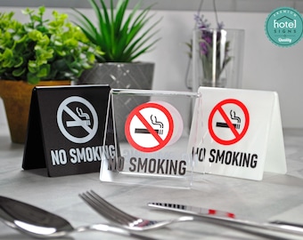 Acrylic "No Smoking" Table Sign – White, Matte Black or Clear