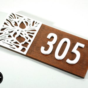Wooden sign with acrylic numbers for Hotel signage / Room number sign / Apartment door sign.