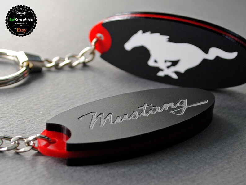 Ford Mustang Keychain Double Sided With Vintage Mustang Logo Etsy