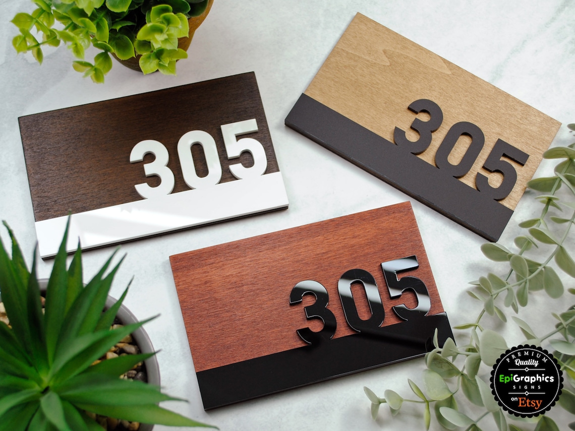 Modern Wood Room Number Sign: Acrylic Hotel Door Signage - Etsy