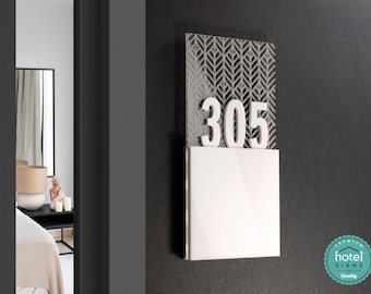 Vertical 3D Layered Room Number Sign | Luxury Patterned Acrylic Plaque for Boutique Hotel & Office