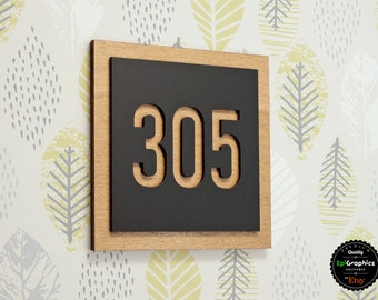 Wood & Acrylic Square Room Number Sign - Hotel Apartment Door Sign