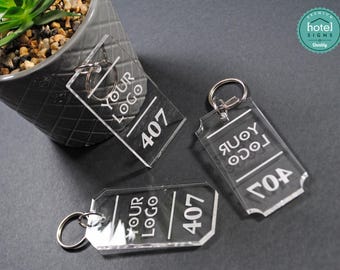 Personalized hotel key tag, Keychain with your logo and room number