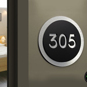 Round Shape Brushed Aluminum sign for Hotel signage / Room number sign / Apartment door sign.