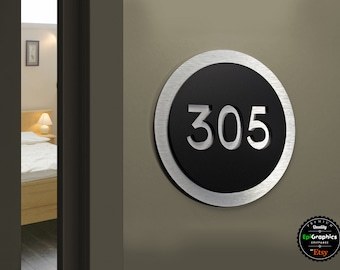 Brushed Aluminum Room Number Sign: Round Hotel Door Sign
