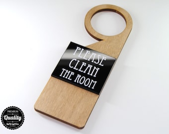 Modern Design Door Hanger Sign "Do Not Disturb - Please Clean the Room" for Hotels - Suites - Apartments.