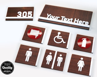 Modern Wooden Hotel Signage: Acrylic Room Number, WC, Fire Safety