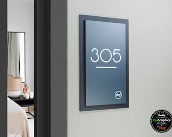 Room Number Sign for Hotel Signage made of acrylic, Apartment Door Sign UV printed.