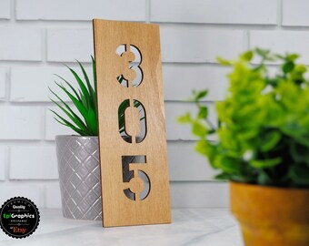 Stencil Room Number Sign made of wood for hotel signage, Apartment Door Sign.