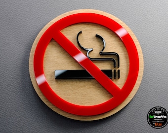 Wooden No Smonikg Sign (Round Shape) with acrylic symbols.