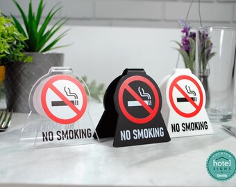 Acrylic "No Smoking" Table Sign – White, Matte Black or Clear