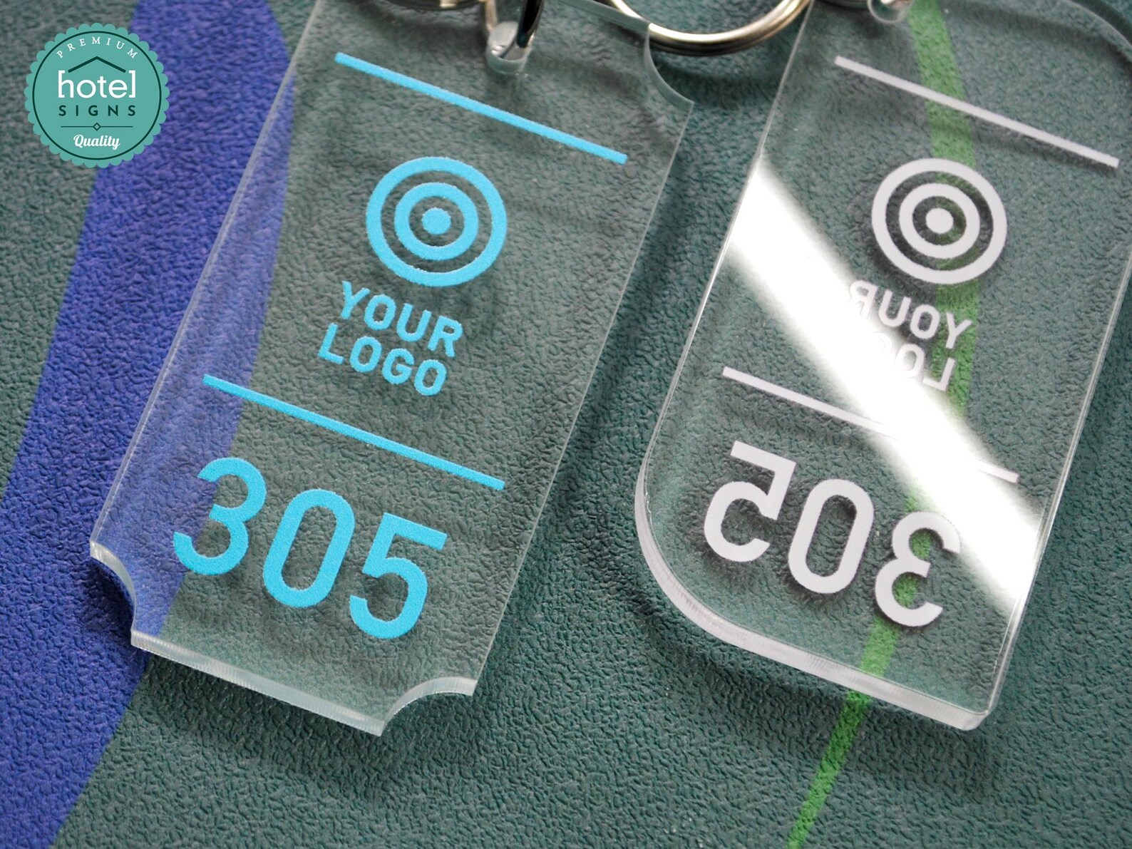 Clear Acrylic Hotel Room Keychains | UV Printed | Nickel Ring | Custom ...