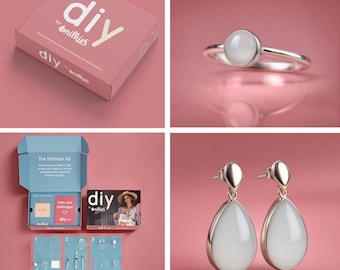 Kit para hacer joyas con leche materna: Anillo y pendientes de plata de ley.