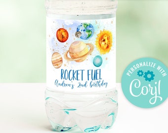 EDITABLE Outer Space Bottle Label Galaxy Water Labels Printable Space Birthday Rocket Fuel Labels Solar System Planets Party Decor 0142