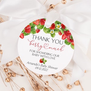 EDITABLE Strawberry Baby Shower Favor Tag Berry Sweet Thank You Tags Strawberry Custom Tags Strawberry Baby Shower Favors 0172