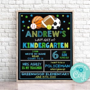 Editable Last Day of Kindergarten Sign, Sport Last Day of School Sign Chalkboard Last Day Of Preschool Sign Instant Download Editable