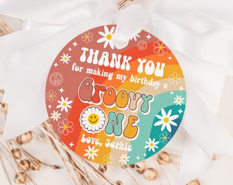 EDITIERBARE Groovy One Birthday Favor Thank You Tag Groovy Birthday Favor Tag Daisy Hippie 70er Retro Geschenkanhänger Peace Love Party Favors 0170
