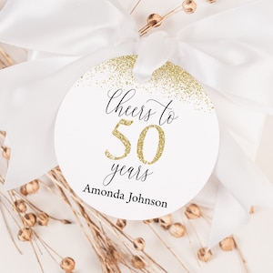 EDITABLE Cheers to 50 Years Favor Tag Gold Glitter Favor Tag 50th Birthday Favor Tag Cheers to 50 Years Sticker Anniversary Tag 0171