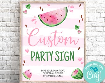 EDITABLE Watermelon Birthday Table Sign, Watermelon Custom Sign. Watermelon Birthday Party Sign Template Watermelon Birthday Decoration 0118