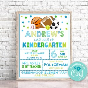 Editable Last Day of Kindergarten Sign, Sport Last Day of School Sign Chalkboard Last Day Of Preschool Sign Instant Download Editable