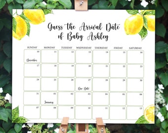 Gioco per baby shower a tema limoni: indovina la data presunta del parto (modello modificabile)