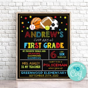 Editable Back to School Sign First Day of 1st Grade Sign Sport First Day of First Grade Sign First Day of School Sign Instant Download
