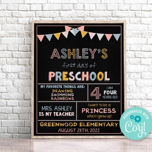Editable First Day of Preschool Sign Boho Rainbow First Day of School Sign Boho First Day Of Kindergarten Sign Prop Instant Download 0141