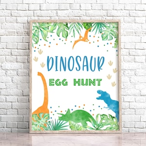 Dino Egg Hunt Sign Prehistoric Party Sign Dinosaur Egg Hunt Sign Dinosaur Favor Table Jungle Dino Party Sign T-Rex Party Sign 0109