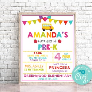 Editable Last Day of Pre-k Sign Personalized Last Day of School Sign ...