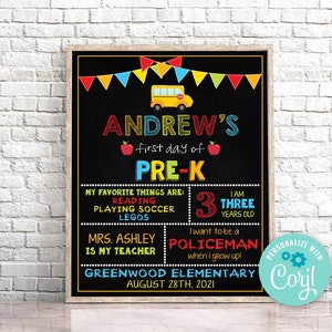 Editable First Day of Pre-K Sign Personalized First Day of School Sign Chalkboard First Day Of Kindergarten Sign Instant Download 0150