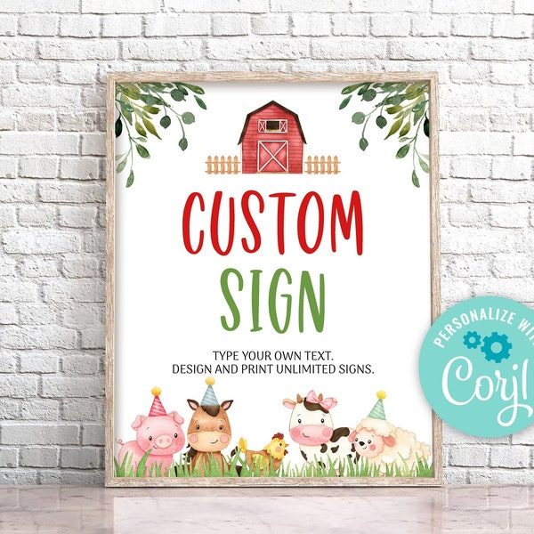 EDITABLE Farm Birthday Table Sign, Farm Animals Sign. Red Farm Birthday Party Sign Template, Boy Barnyard Birthday Decorations 0106