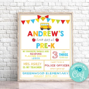 Editable First Day of Pre-K Sign Personalized First Day of School Sign Chalkboard First Day Of Kindergarten Sign Instant Download 0150