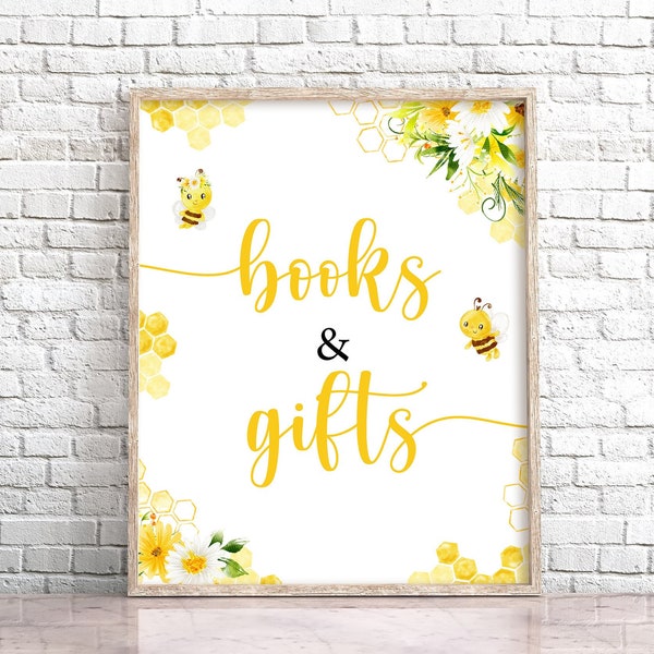 Bee Books and Gifts Sign Mommy To Bee Yellow Floral Bee Baby Shower Books and Gifts Sign Bee Table Decor Honey Bee Shower BaBee Shower 0148