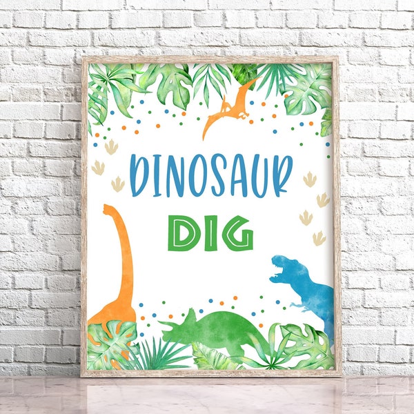 Dinosaur Dig Sign Prehistoric Party Sign Dino Dig Sign Dinosaur Favor Table Jungle Dino Party Sign T-Rex Party Sign 0109