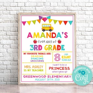 Editable First Day of 3rd Grade Sign Personalized First Day of School Sign Chalkboard First Day Of Third Grade Sign Instant Download 0149