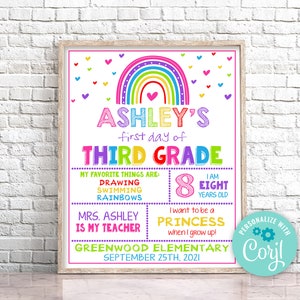 Editable First Day of 3rd Grade Sign, Rainbow First Day of School Sign, Rainbow First Day Of Third Grade Sign Prop Instant Download 0141