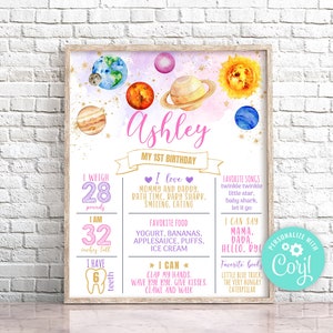 Editable Space Birthday Milestone Sign, First Trip Around The Sun Galaxy Planets Birthday Milestone Sign Outer Space Birthday Poster 0142
